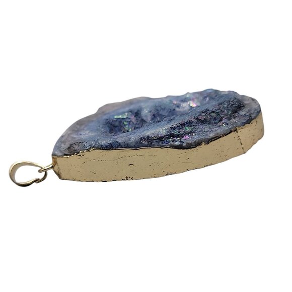 Blue Galaxy Druzy Quartz Chunk Pendant Natural Semi-Precious Gemstone Stunning - Picture 5 of 11